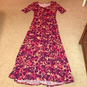 Lularoe Pink, Purple, and Cream Floral Ana Dress